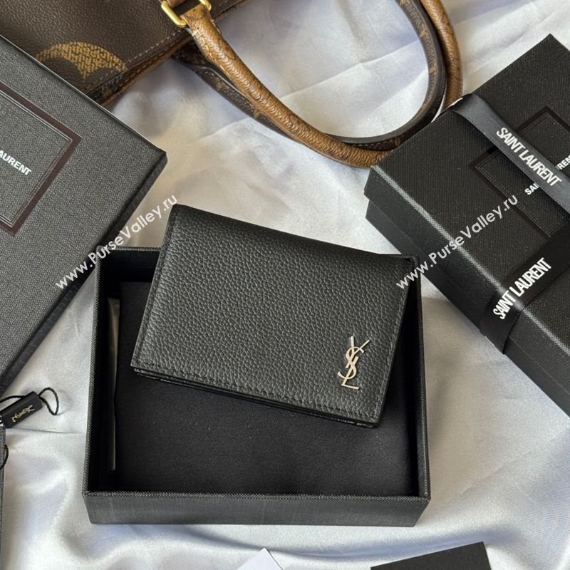 Saint Laurent Cassandre Shadow Business Card Case in Grained Leather Black/Silver 2025 693492 (YY-251120012)