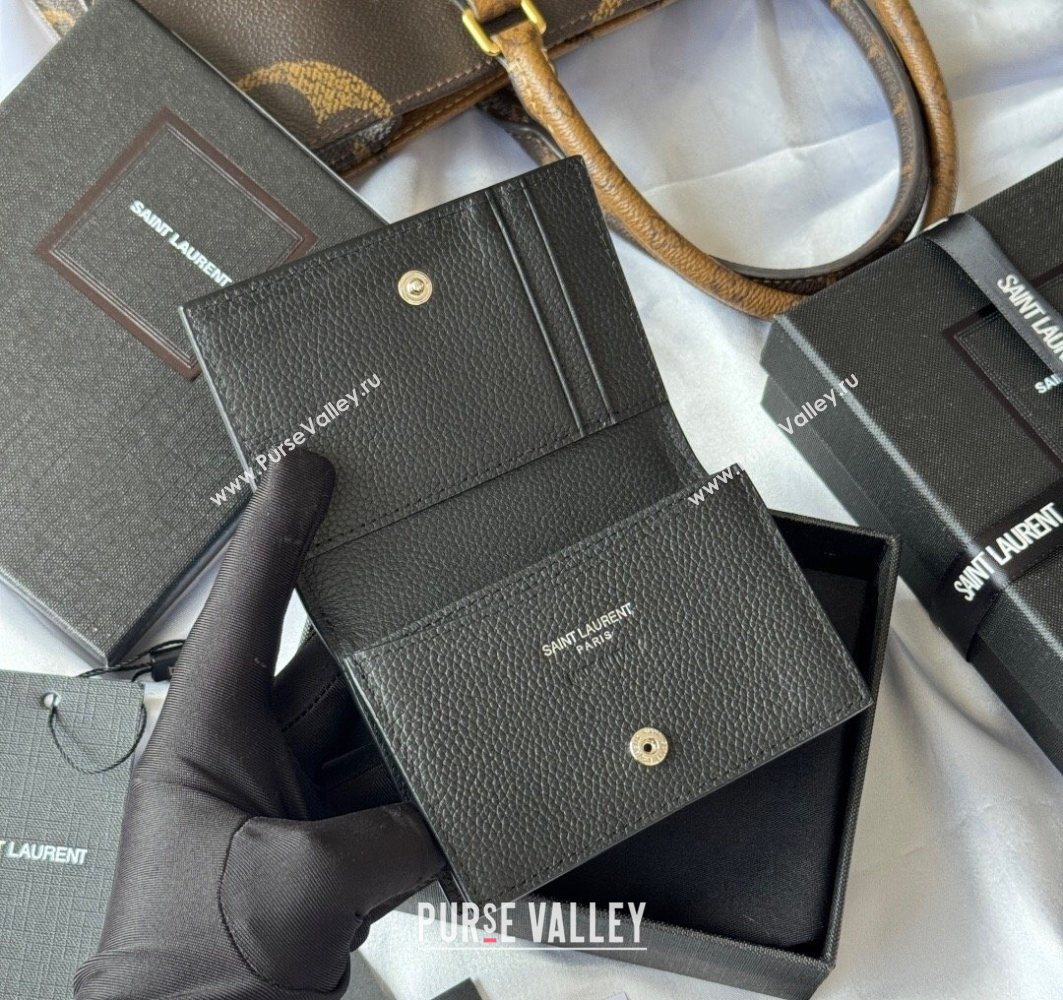 Saint Laurent Cassandre Shadow Business Card Case in Grained Leather Black/Silver 2025 693492 (YY-251120012)