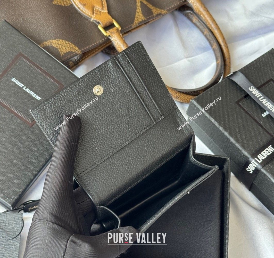 Saint Laurent Cassandre Shadow Business Card Case in Grained Leather Black/Silver 2025 693492 (YY-251120012)