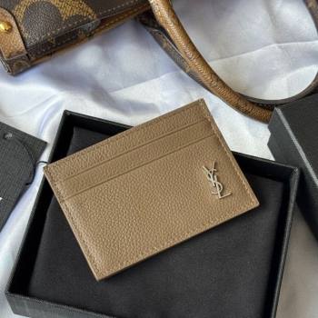 Saint Laurent Cassandre Shadow Card Case in Grained Leather Beige/Silver 2025 687098 (YY-251120005)