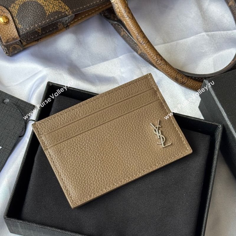 Saint Laurent Cassandre Shadow Card Case in Grained Leather Beige/Silver 2025 687098 (YY-251120005)