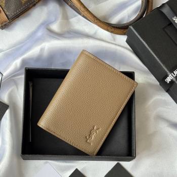Saint Laurent Tiny Cassandre Credit Card Wallet in Grained Leather Beige2 2025 668736 (YY-251120013)