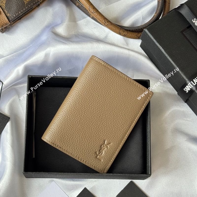 Saint Laurent Tiny Cassandre Credit Card Wallet in Grained Leather Beige2 2025 668736 (YY-251120013)