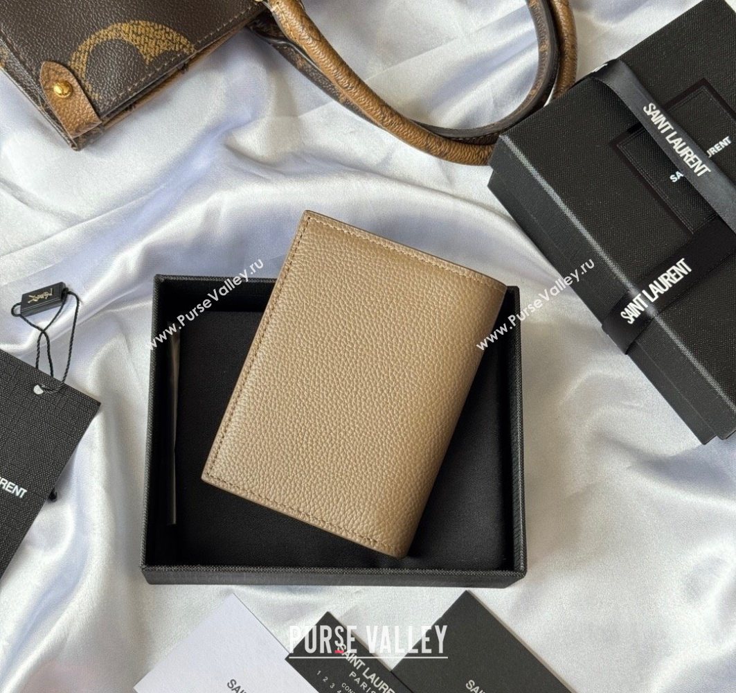 Saint Laurent Tiny Cassandre Credit Card Wallet in Grained Leather Beige2 2025 668736 (YY-251120013)