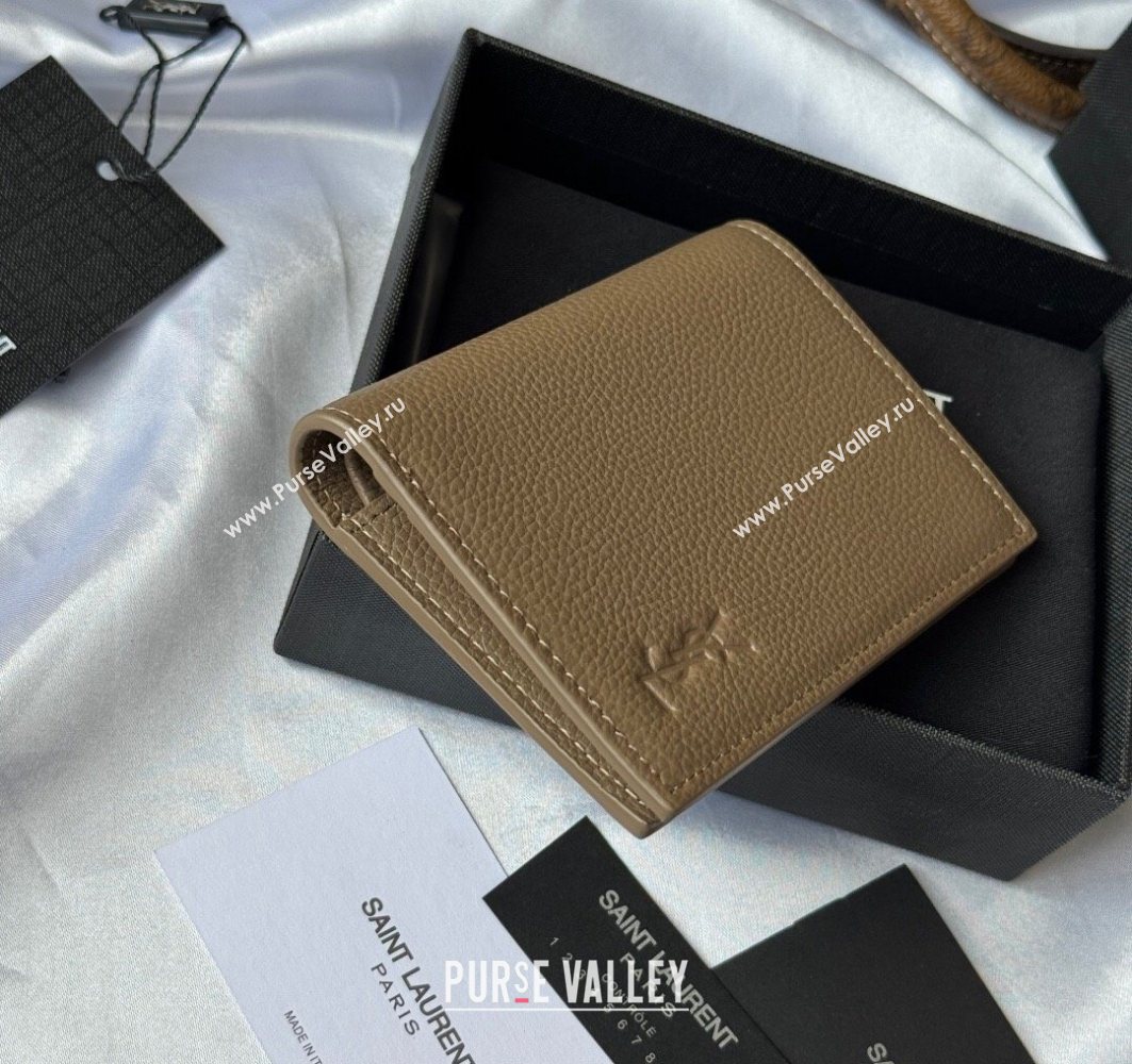 Saint Laurent Tiny Cassandre Credit Card Wallet in Grained Leather Beige2 2025 668736 (YY-251120013)