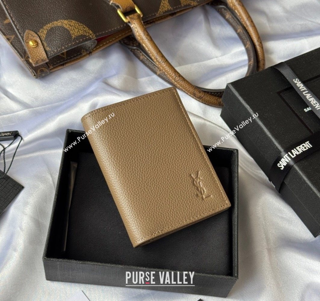 Saint Laurent Tiny Cassandre Credit Card Wallet in Grained Leather Beige2 2025 668736 (YY-251120013)