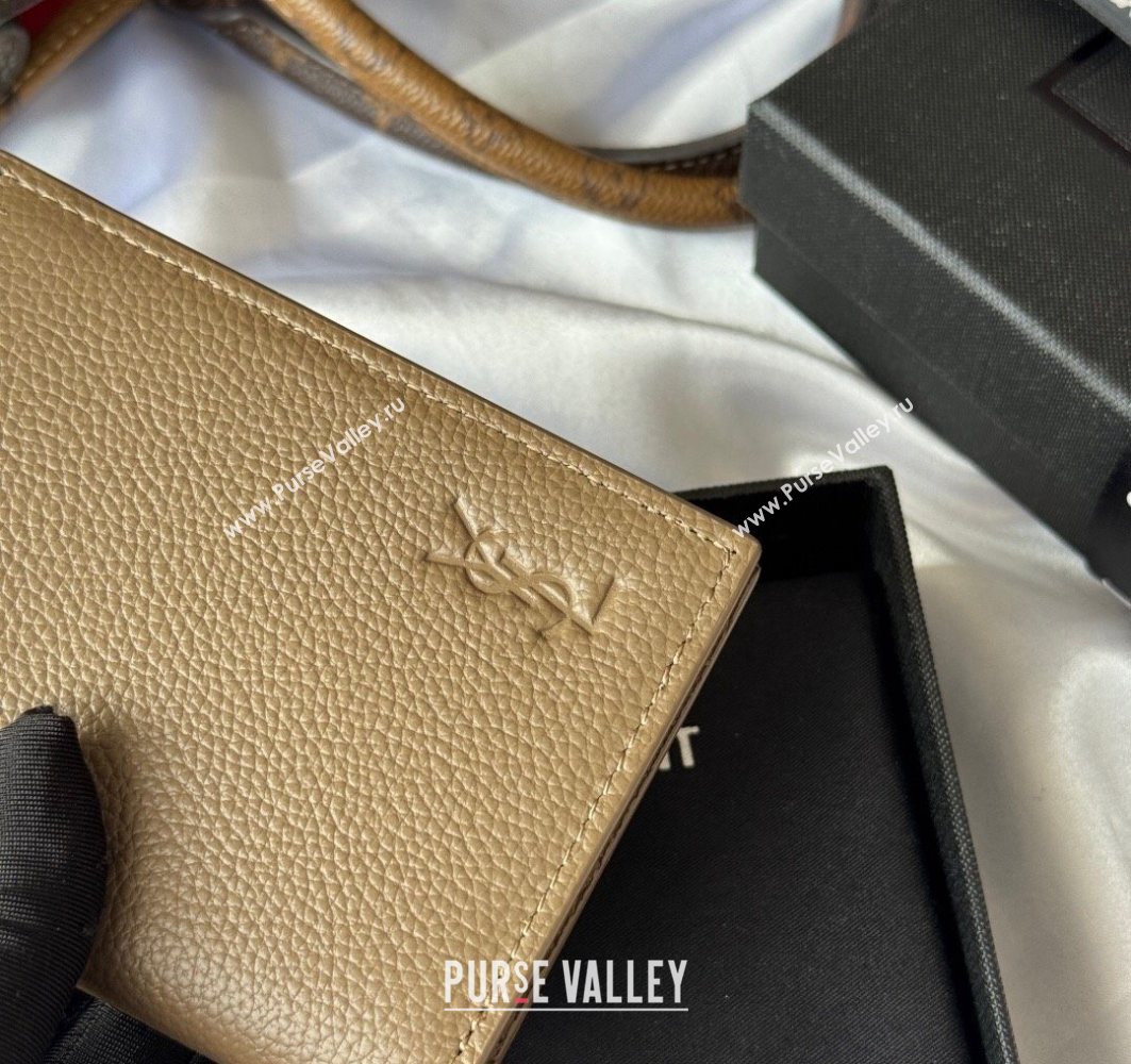 Saint Laurent Tiny Cassandre Credit Card Wallet in Grained Leather Beige2 2025 668736 (YY-251120013)