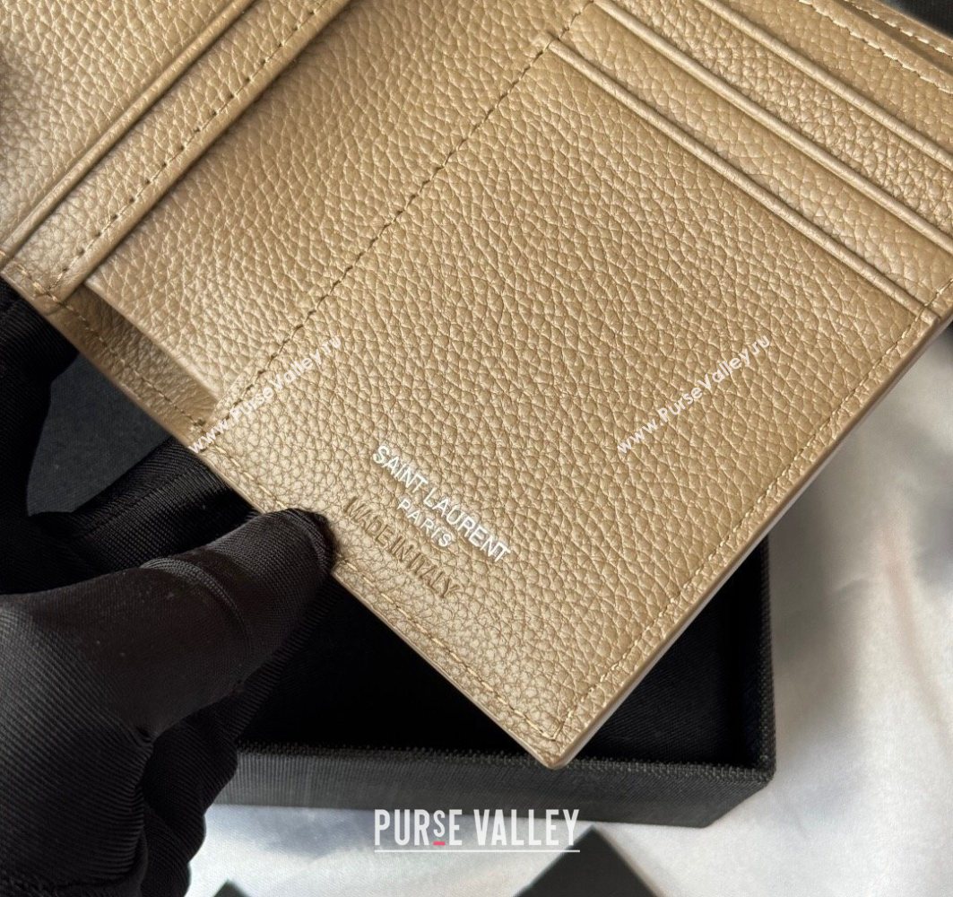 Saint Laurent Tiny Cassandre Credit Card Wallet in Grained Leather Beige2 2025 668736 (YY-251120013)