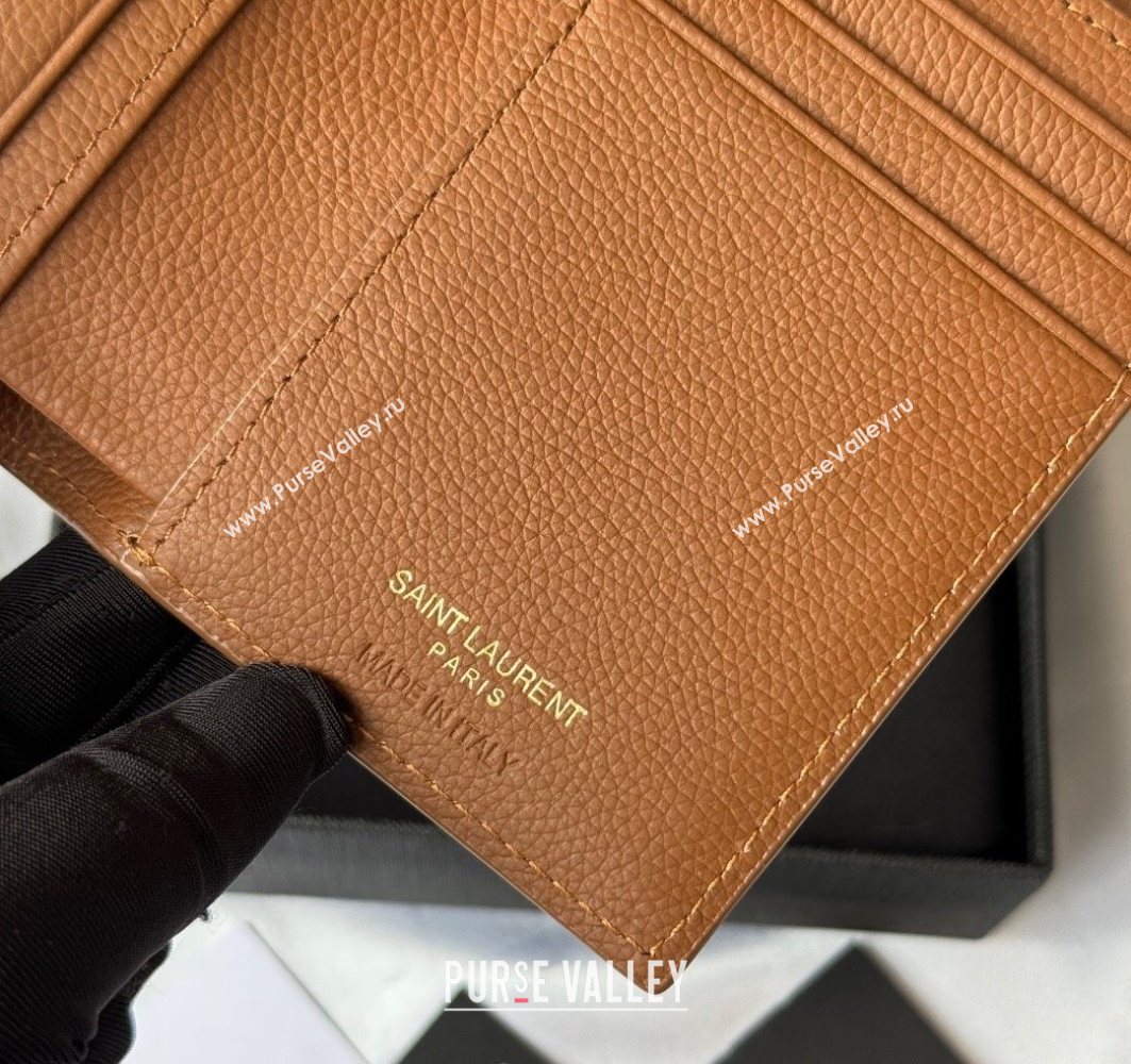 Saint Laurent Tiny Cassandre Credit Card Wallet in Grained Leather Brown2 2025 668736 (YY-251120014)
