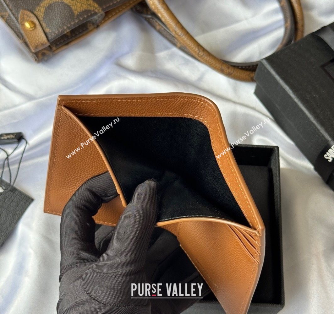 Saint Laurent Tiny Cassandre Credit Card Wallet in Grained Leather Brown2 2025 668736 (YY-251120014)