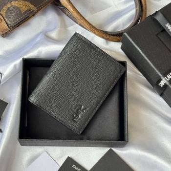 Saint Laurent Tiny Cassandre Credit Card Wallet in Grained Leather Black2 2025 668736 (YY-251120015)