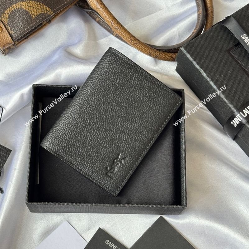 Saint Laurent Tiny Cassandre Credit Card Wallet in Grained Leather Black2 2025 668736 (YY-251120015)