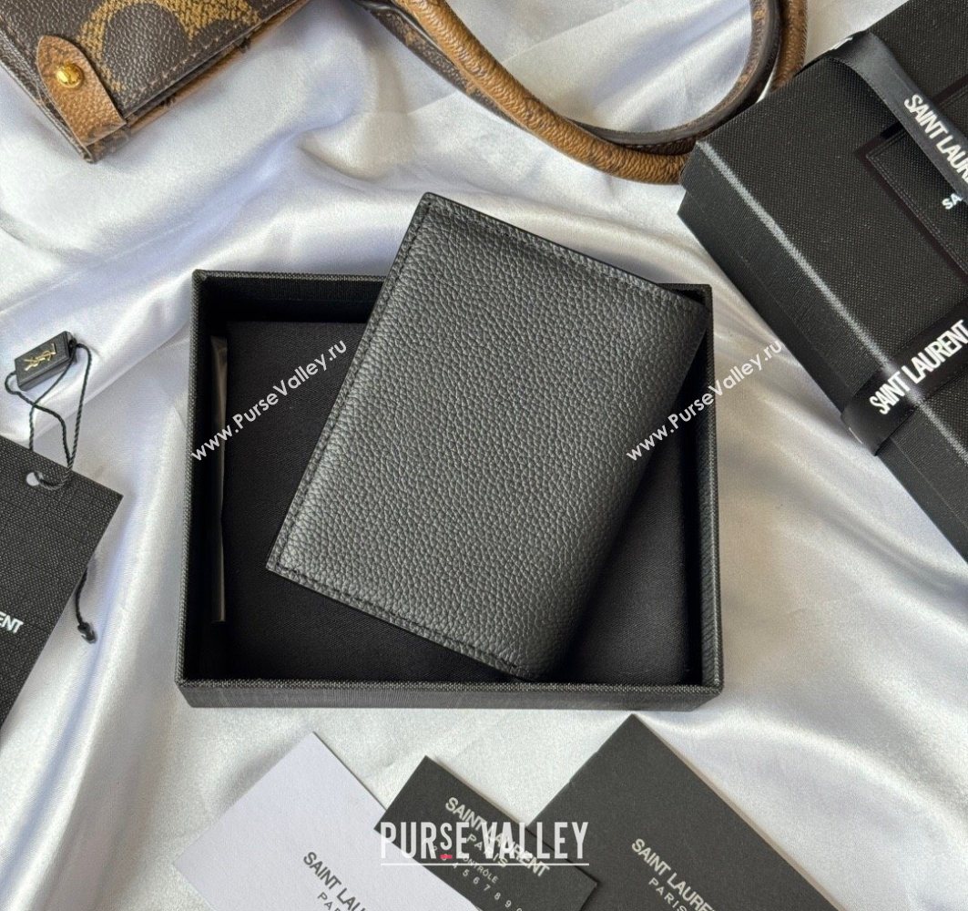 Saint Laurent Tiny Cassandre Credit Card Wallet in Grained Leather Black2 2025 668736 (YY-251120015)