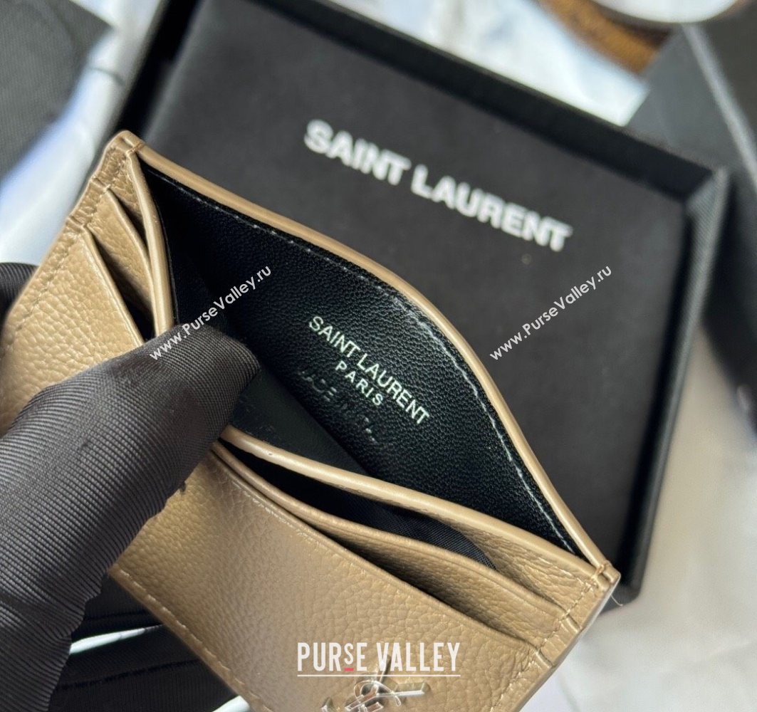 Saint Laurent Cassandre Shadow Card Case in Grained Leather Beige/Silver 2025 687098 (YY-251120005)