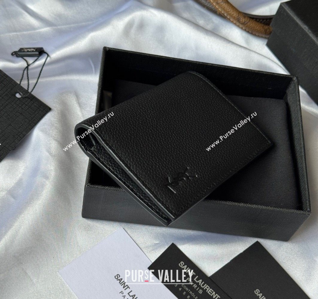 Saint Laurent Tiny Cassandre Credit Card Wallet in Grained Leather Black2 2025 668736 (YY-251120015)