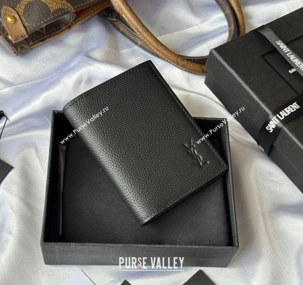 Saint Laurent Tiny Cassandre Credit Card Wallet in Grained Leather Black2 2025 668736 (YY-251120015)