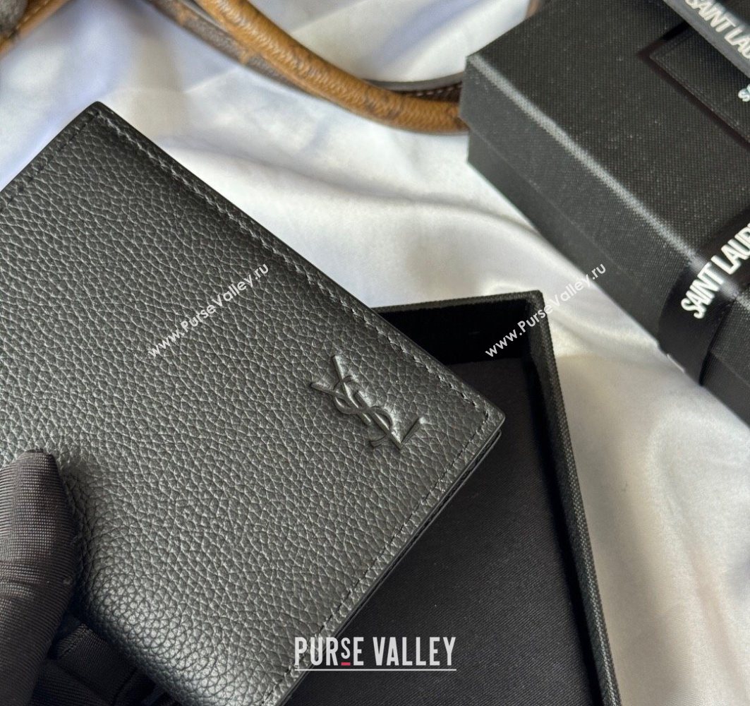 Saint Laurent Tiny Cassandre Credit Card Wallet in Grained Leather Black2 2025 668736 (YY-251120015)