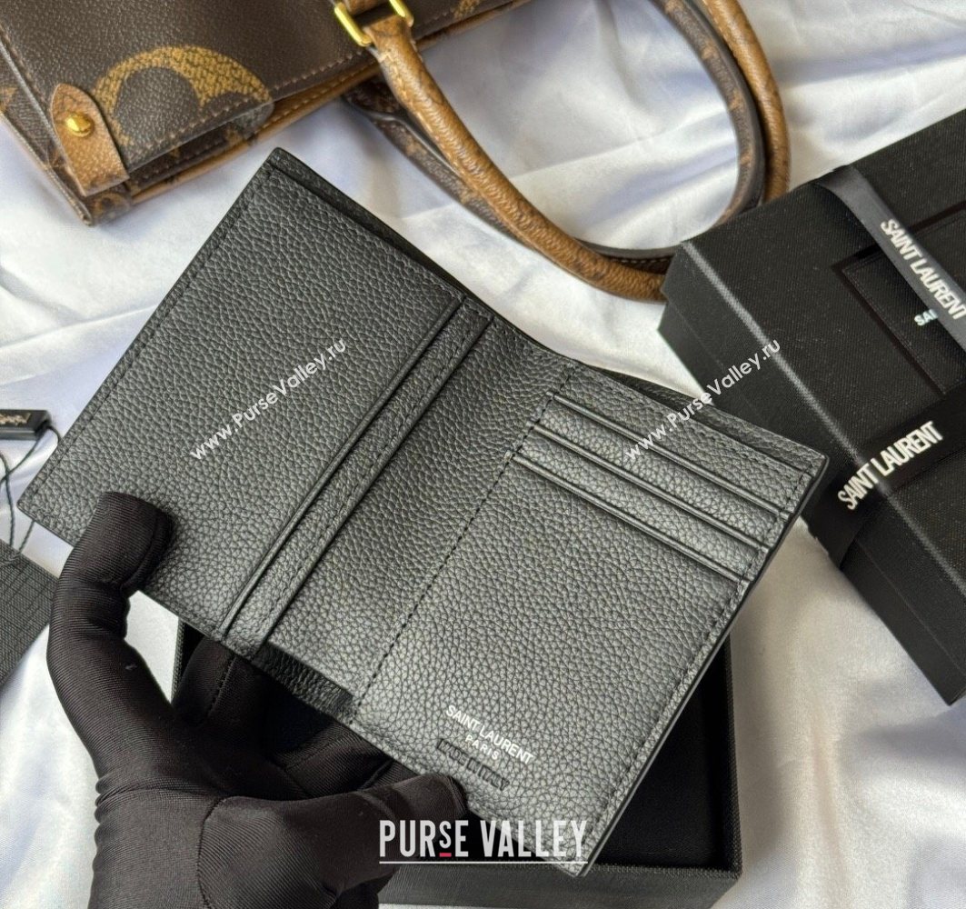 Saint Laurent Tiny Cassandre Credit Card Wallet in Grained Leather Black2 2025 668736 (YY-251120015)