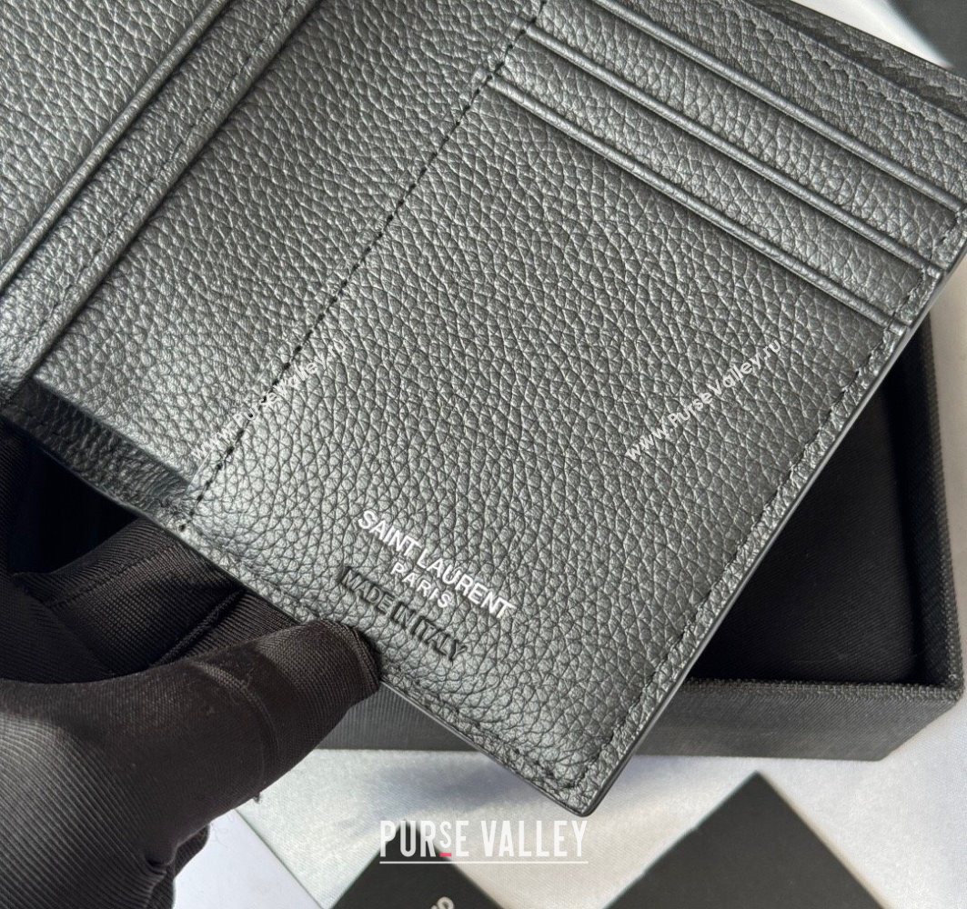 Saint Laurent Tiny Cassandre Credit Card Wallet in Grained Leather Black2 2025 668736 (YY-251120015)