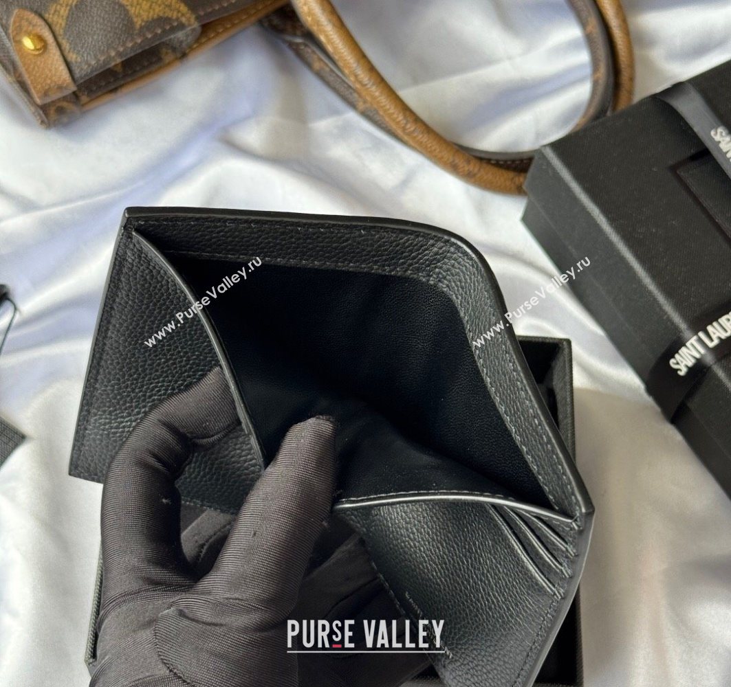 Saint Laurent Tiny Cassandre Credit Card Wallet in Grained Leather Black2 2025 668736 (YY-251120015)