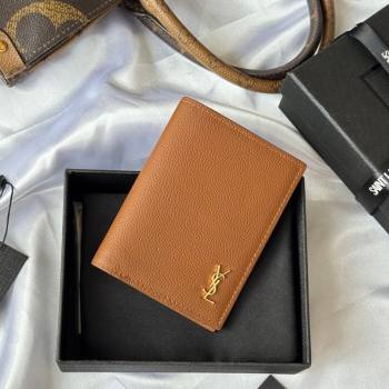 Saint Laurent Tiny Cassandre Credit Card Wallet in Grained Leather Brown/Gold 2025 668736 (YY-251120016)