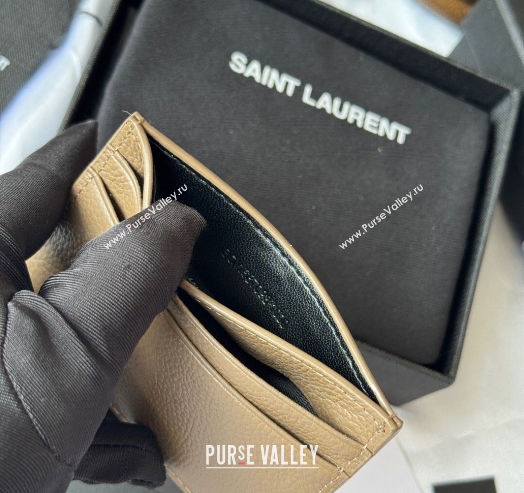 Saint Laurent Cassandre Shadow Card Case in Grained Leather Beige/Silver 2025 687098 (YY-251120005)
