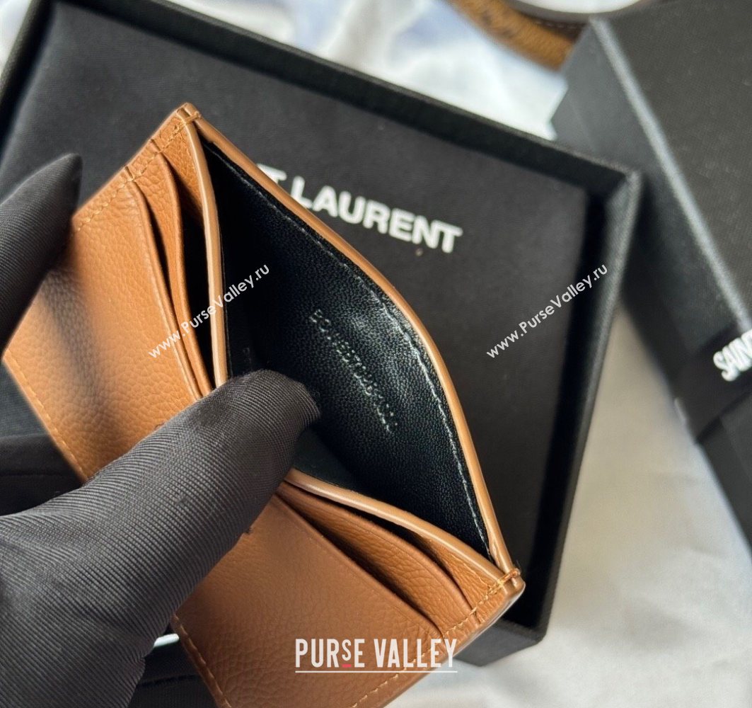 Saint Laurent Cassandre Shadow Card Case in Grained Leather Brown2 2025 687098 (YY-251120002)