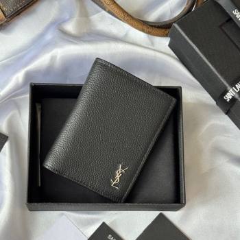 Saint Laurent Tiny Cassandre Credit Card Wallet in Grained Leather Black/Silver 2025 668736 (YY-251120017)