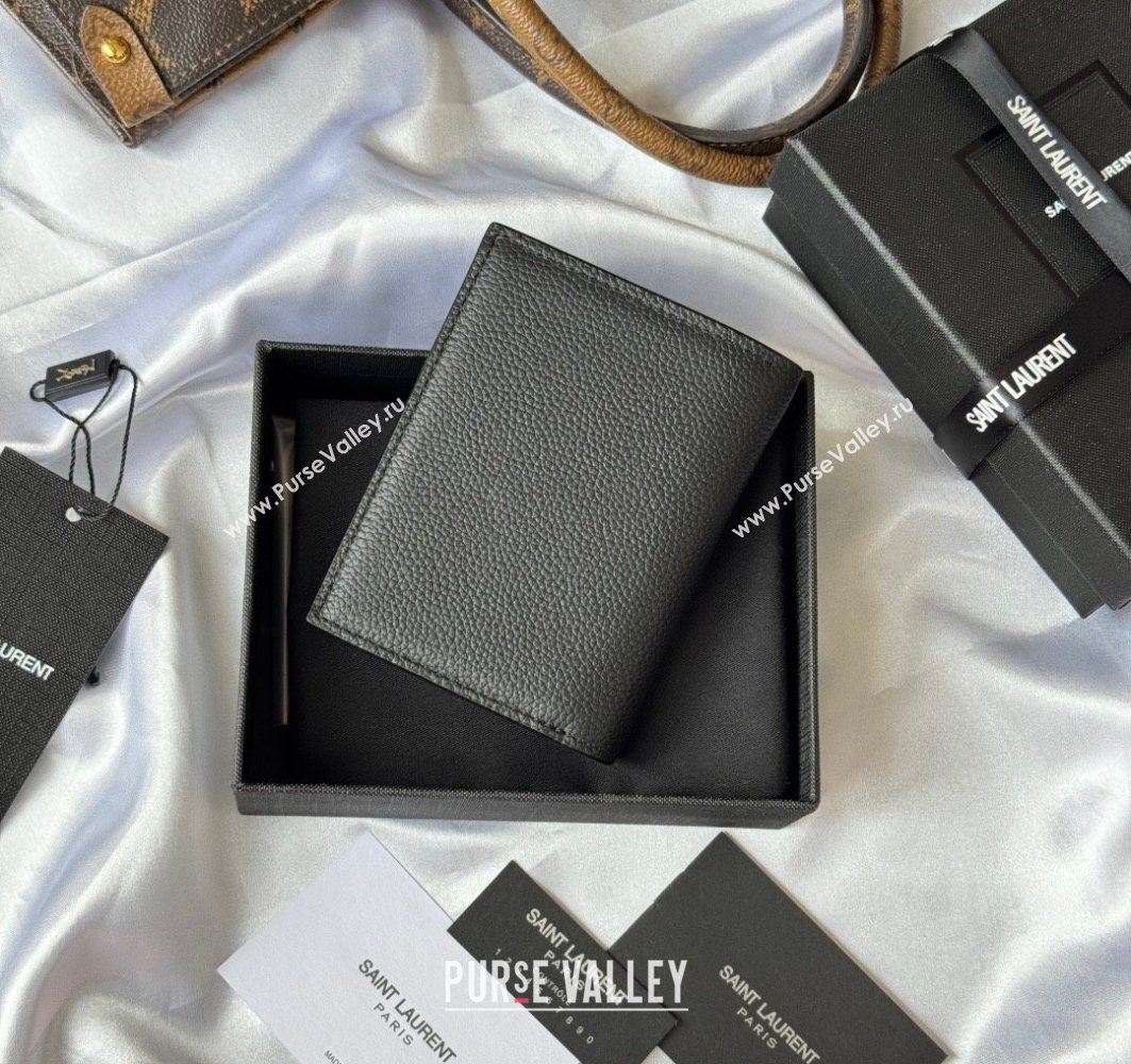 Saint Laurent Tiny Cassandre Credit Card Wallet in Grained Leather Black/Silver 2025 668736 (YY-251120017)