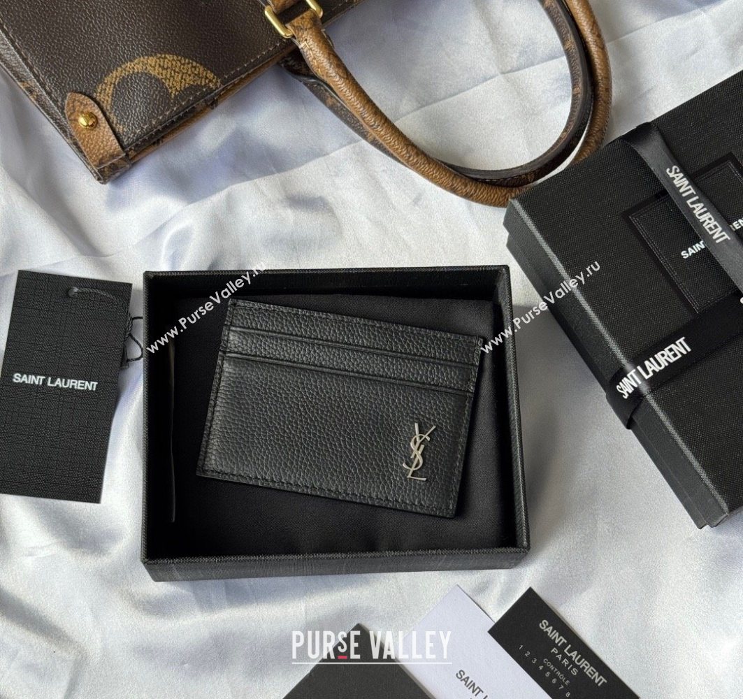 Saint Laurent Cassandre Shadow Card Case in Grained Leather Black/Silver 2025 687098 (YY-251120006)