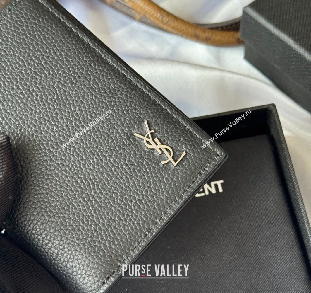 Saint Laurent Tiny Cassandre Credit Card Wallet in Grained Leather Black/Silver 2025 668736 (YY-251120017)