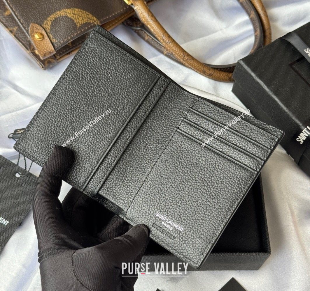 Saint Laurent Tiny Cassandre Credit Card Wallet in Grained Leather Black/Silver 2025 668736 (YY-251120017)