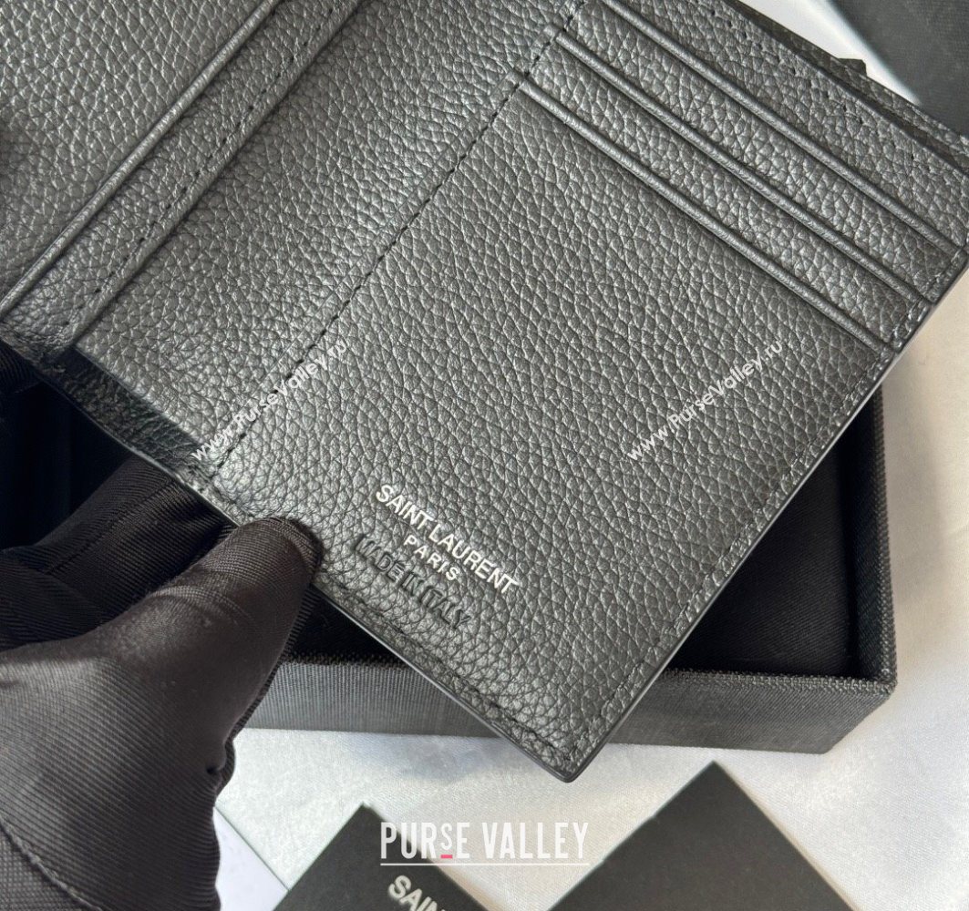 Saint Laurent Tiny Cassandre Credit Card Wallet in Grained Leather Black/Silver 2025 668736 (YY-251120017)