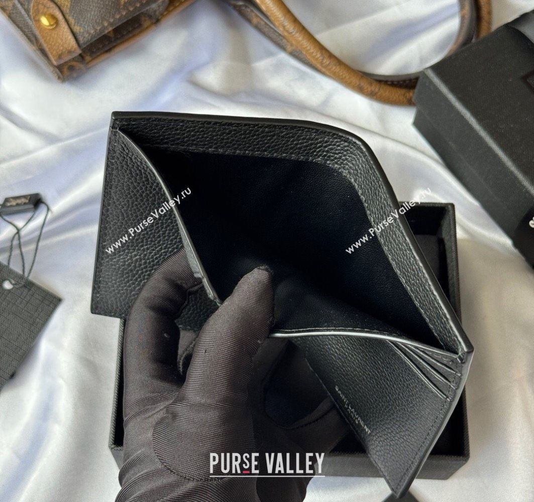 Saint Laurent Tiny Cassandre Credit Card Wallet in Grained Leather Black/Silver 2025 668736 (YY-251120017)