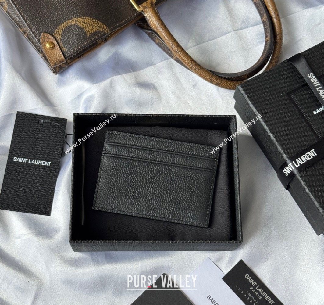 Saint Laurent Cassandre Shadow Card Case in Grained Leather Black/Silver 2025 687098 (YY-251120006)