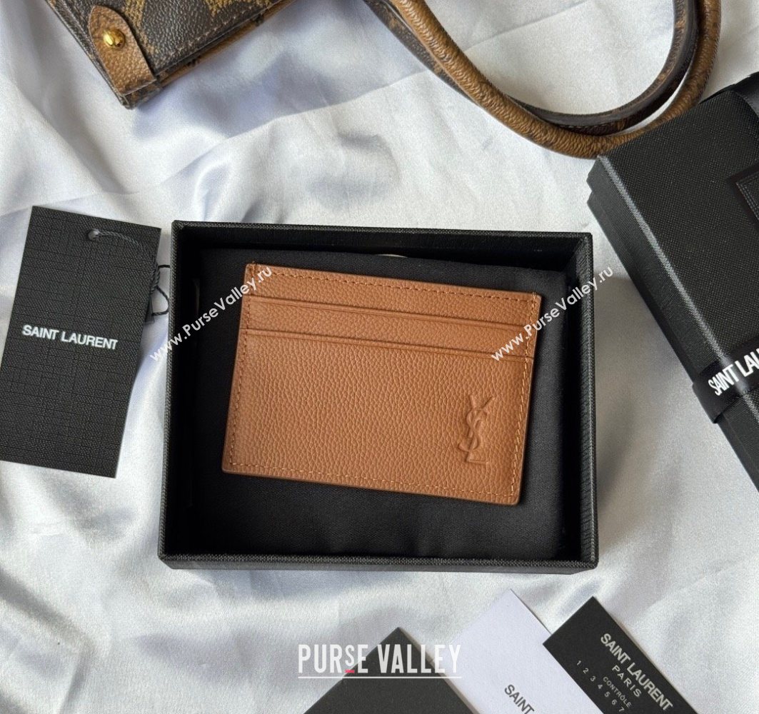 Saint Laurent Cassandre Shadow Card Case in Grained Leather Brown2 2025 687098 (YY-251120002)