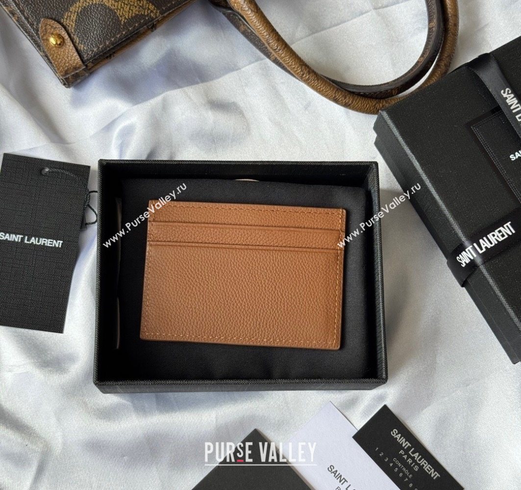 Saint Laurent Cassandre Shadow Card Case in Grained Leather Brown2 2025 687098 (YY-251120002)