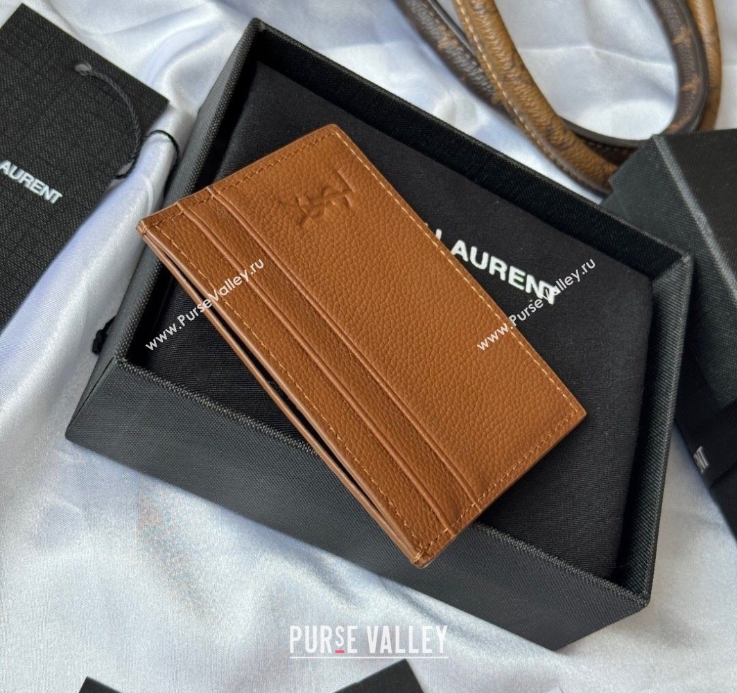 Saint Laurent Cassandre Shadow Card Case in Grained Leather Brown2 2025 687098 (YY-251120002)