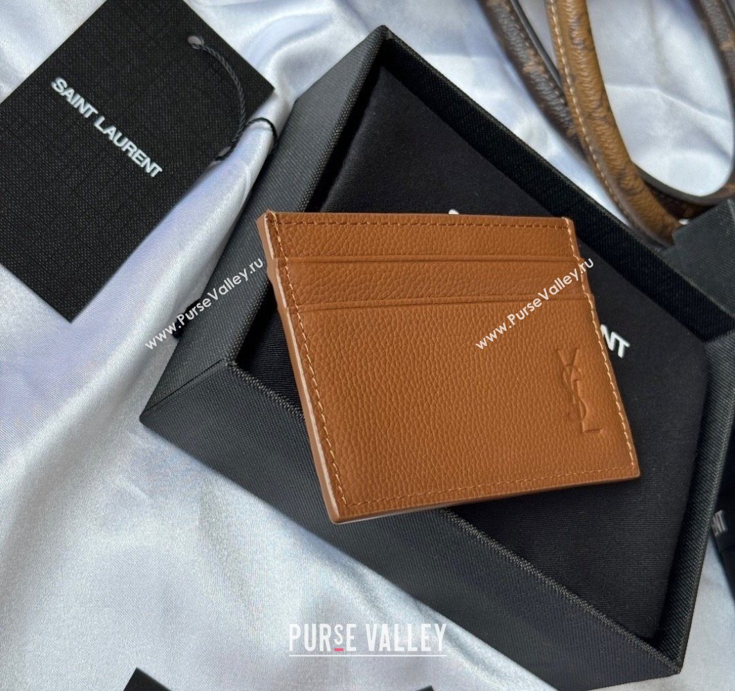 Saint Laurent Cassandre Shadow Card Case in Grained Leather Brown2 2025 687098 (YY-251120002)