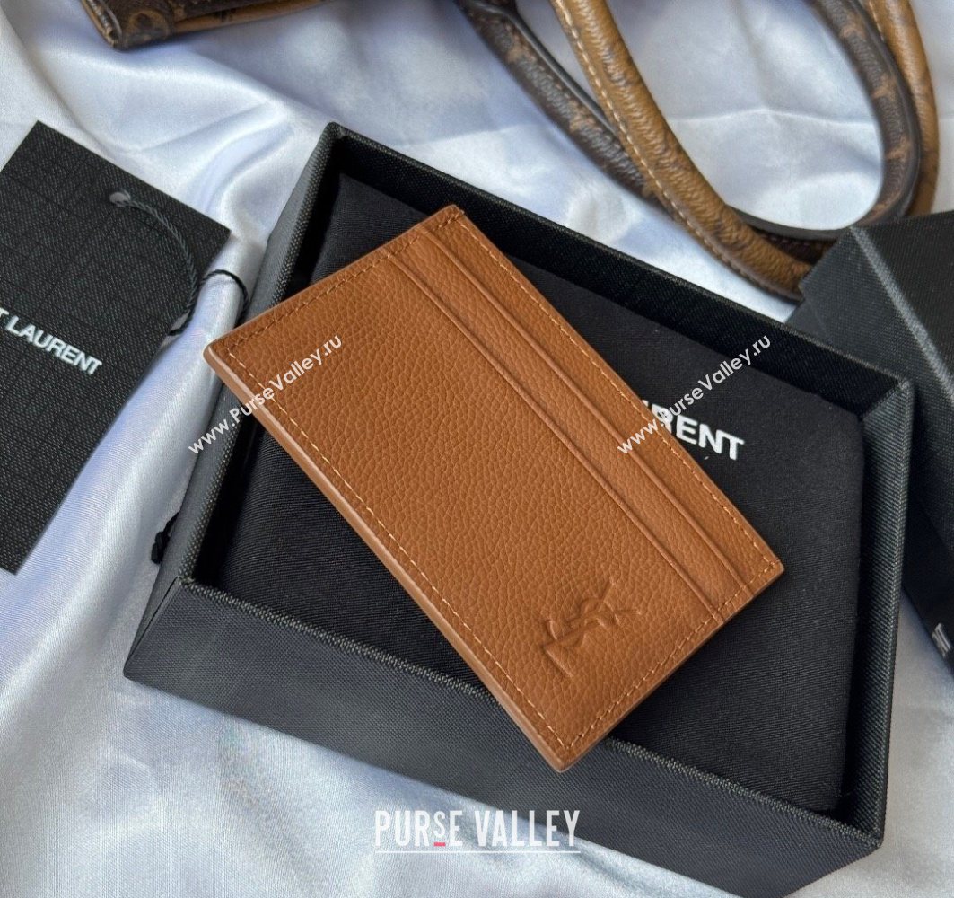 Saint Laurent Cassandre Shadow Card Case in Grained Leather Brown2 2025 687098 (YY-251120002)