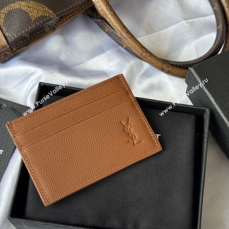 Saint Laurent Cassandre Shadow Card Case in Grained Leather Brown2 2025 687098 (YY-251120002)