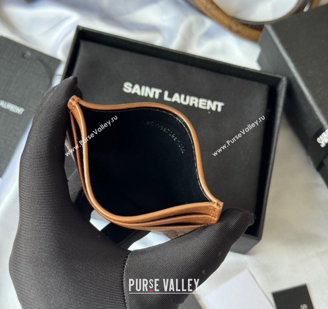 Saint Laurent Cassandre Shadow Card Case in Grained Leather Brown2 2025 687098 (YY-251120002)
