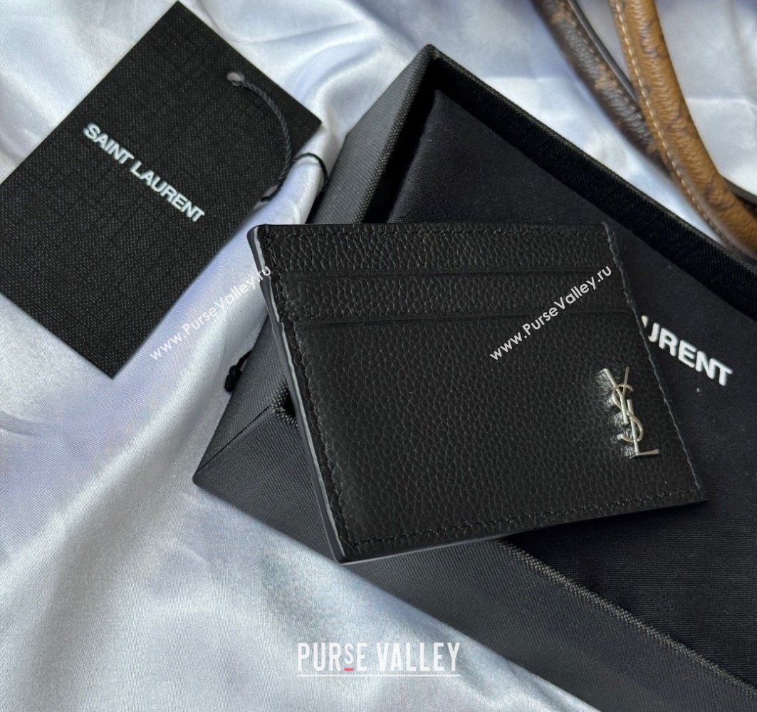 Saint Laurent Cassandre Shadow Card Case in Grained Leather Black/Silver 2025 687098 (YY-251120006)