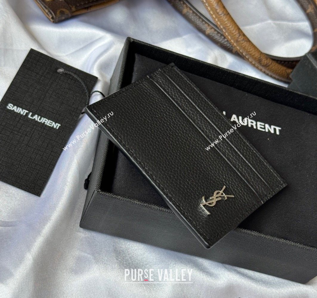 Saint Laurent Cassandre Shadow Card Case in Grained Leather Black/Silver 2025 687098 (YY-251120006)