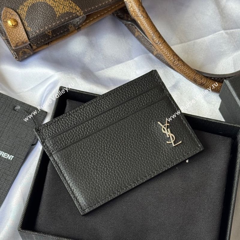 Saint Laurent Cassandre Shadow Card Case in Grained Leather Black/Silver 2025 687098 (YY-251120006)