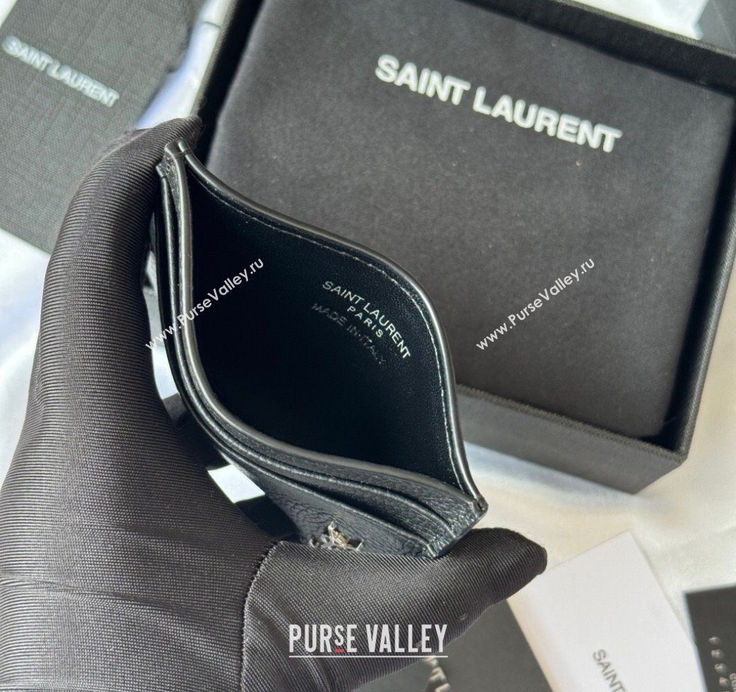 Saint Laurent Cassandre Shadow Card Case in Grained Leather Black/Silver 2025 687098 (YY-251120006)