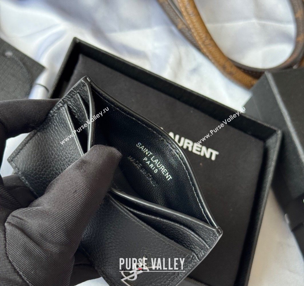 Saint Laurent Cassandre Shadow Card Case in Grained Leather Black/Silver 2025 687098 (YY-251120006)