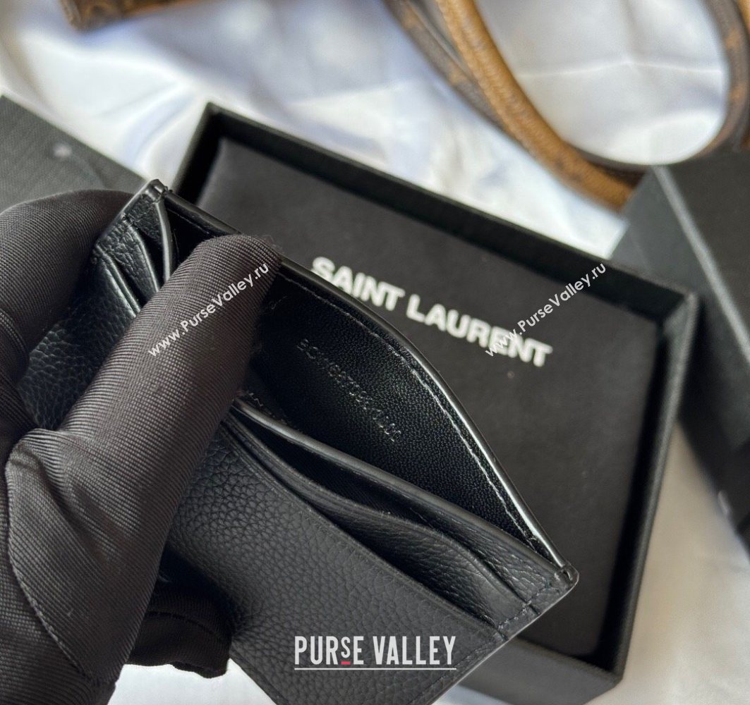 Saint Laurent Cassandre Shadow Card Case in Grained Leather Black/Silver 2025 687098 (YY-251120006)