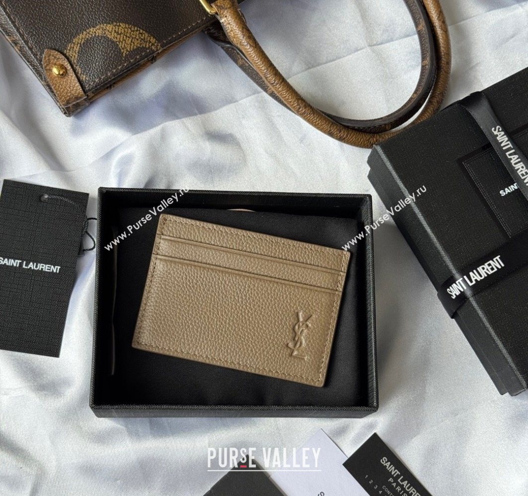 Saint Laurent Cassandre Shadow Card Case in Grained Leather Beige2 2025 687098 (YY-251120001)