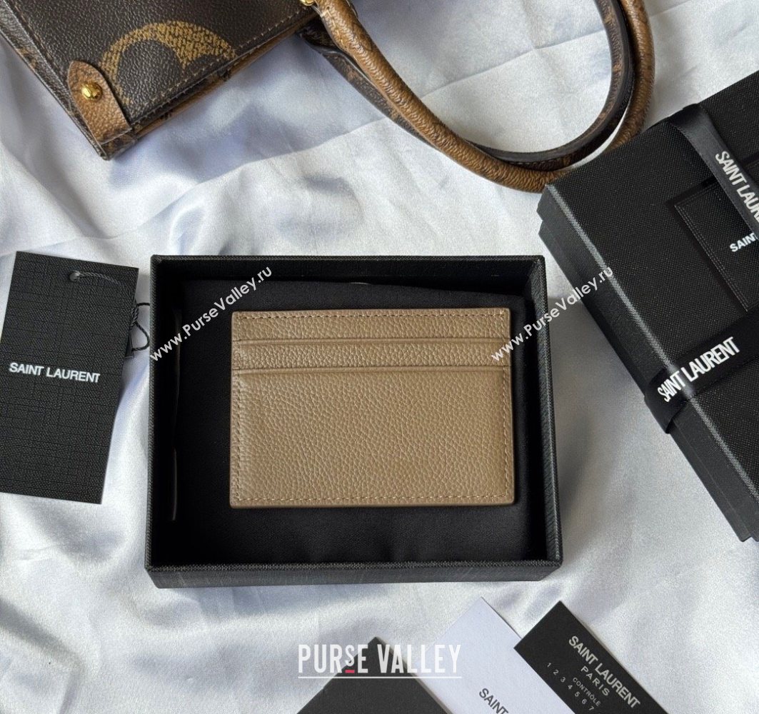 Saint Laurent Cassandre Shadow Card Case in Grained Leather Beige2 2025 687098 (YY-251120001)